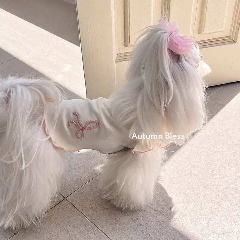 Autumn Bless Tencel Ribbon Embroidered Frill T-shirt with Ribbon