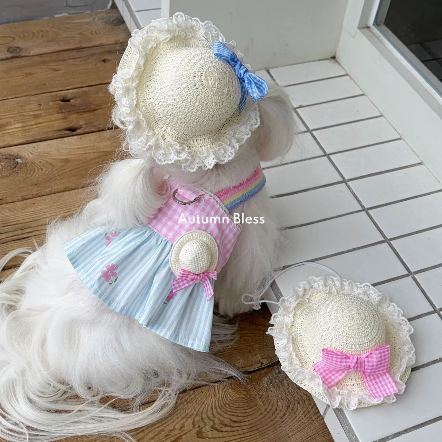 Autumn Bless Gingham Ribbon Lace Sun Hat