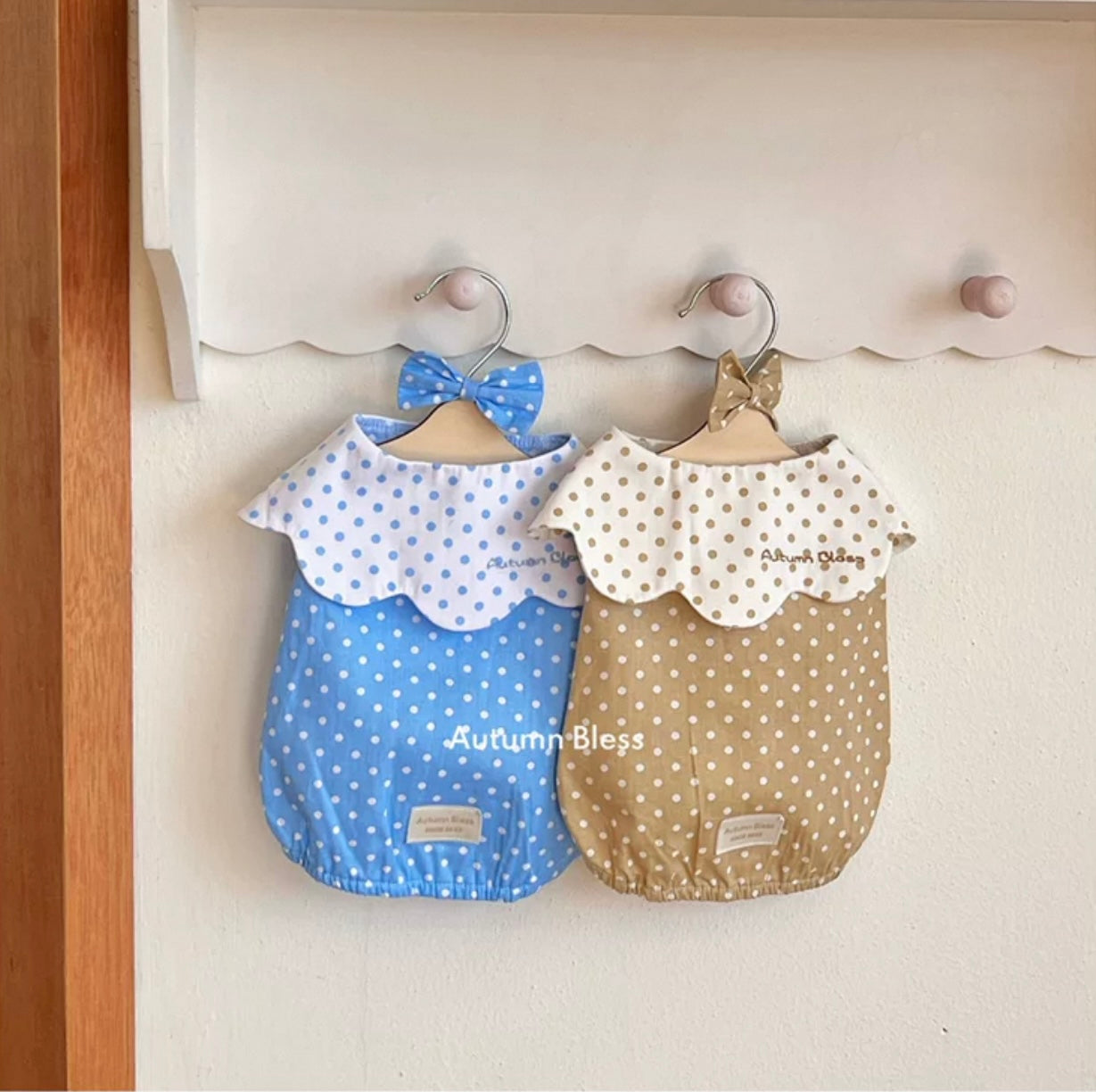 Autumn Bless Cotton Polka Dot Ruffle Blouse with Matching Hair Clip