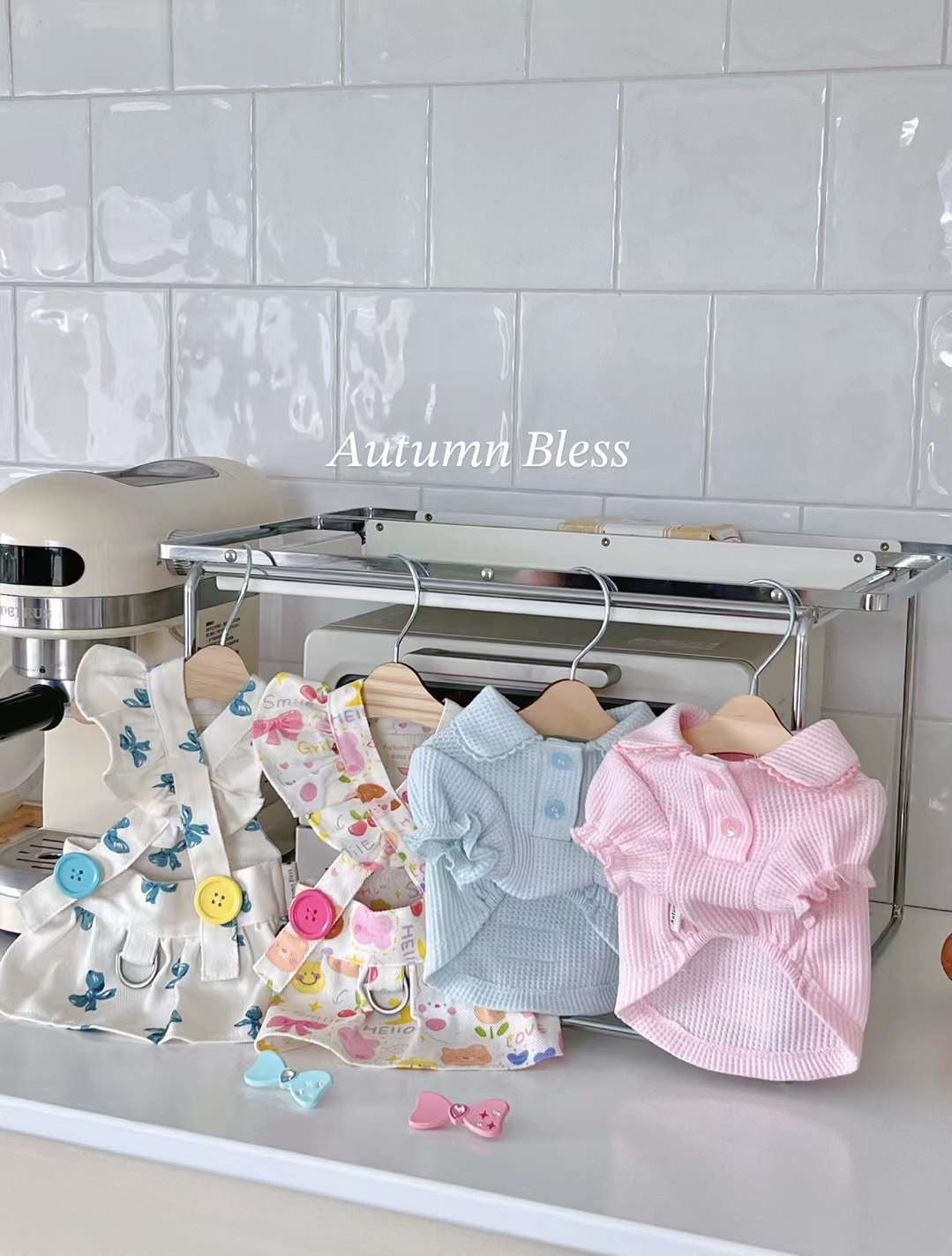 Autumn Bless Floral Ruffle Dress with Harness Attachment for Small Dogs โ Cute Button Details