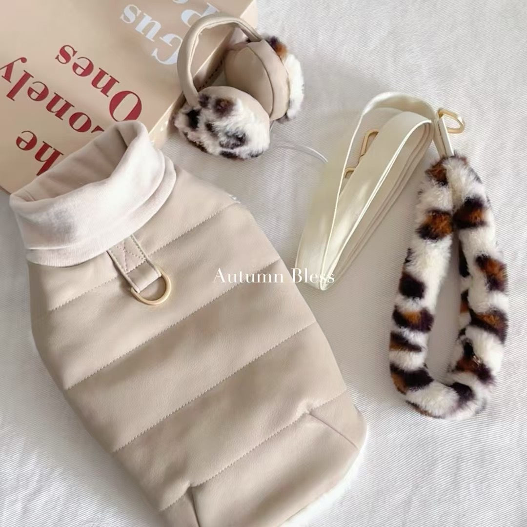 Autumn Bless Fluffy Leopard Handle Pet Lead | Leopard Print Plush Handle Leash