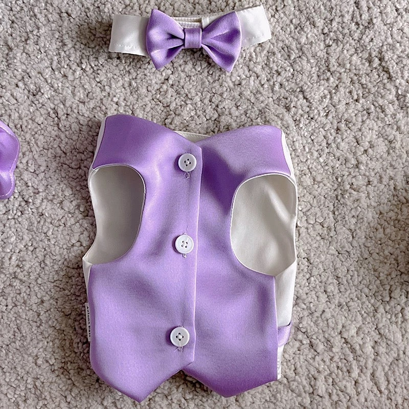 Autumn Bless Satin Glossy Dress and Vest Couple Set