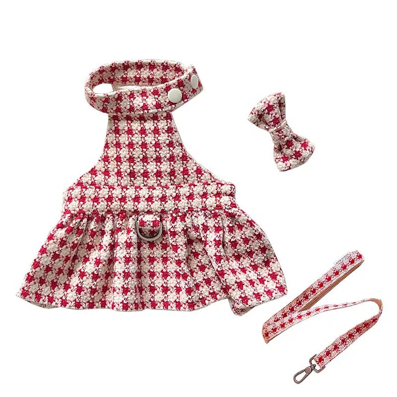 Autumn Bless Christmas Houndstooth Fur Harness Dress – D-Ring Design
