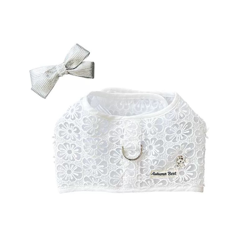 Autumn Bless Daisy Lace &amp; Stripe Ribbon Harness with Removable Bow 