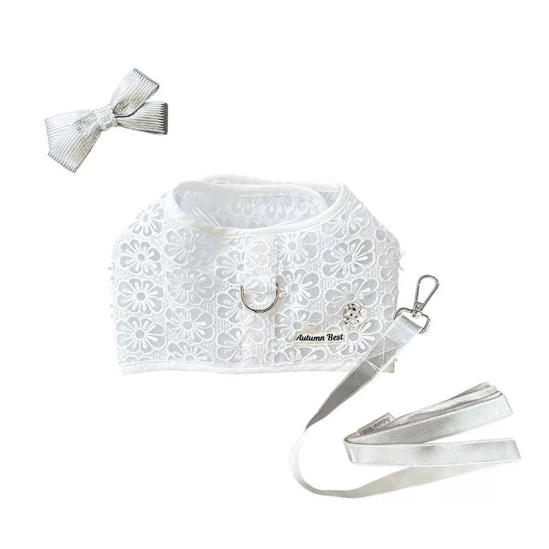 Autumn Bless Daisy Lace &amp; Stripe Ribbon Harness with Removable Bow 