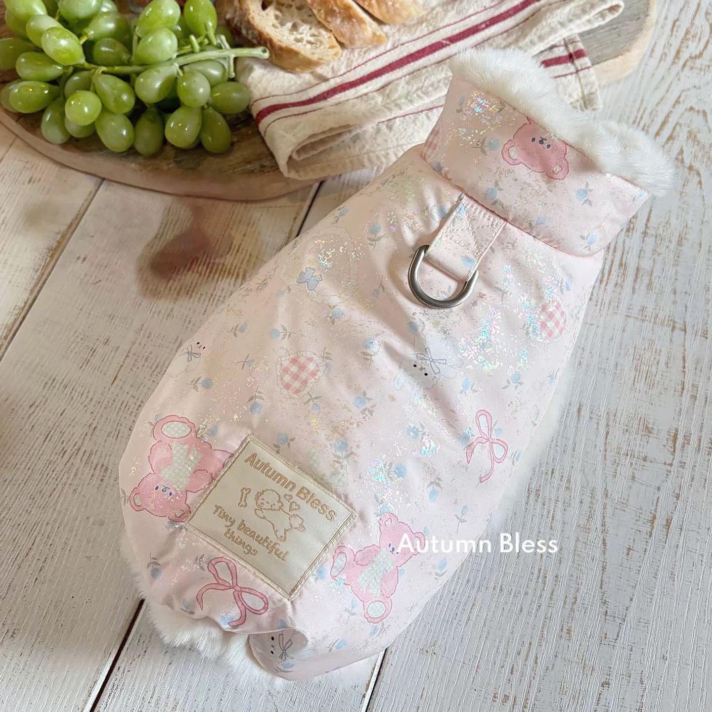 Autumn Bless Furry Cozy Winter Jacket – Teddy Print &amp; Quilted Blue