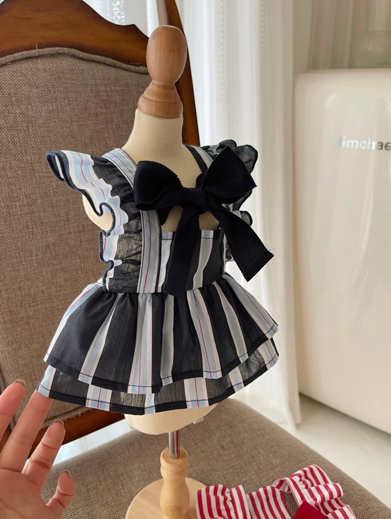 Autumn Bless Preppy Ribbon Stripe Dress 