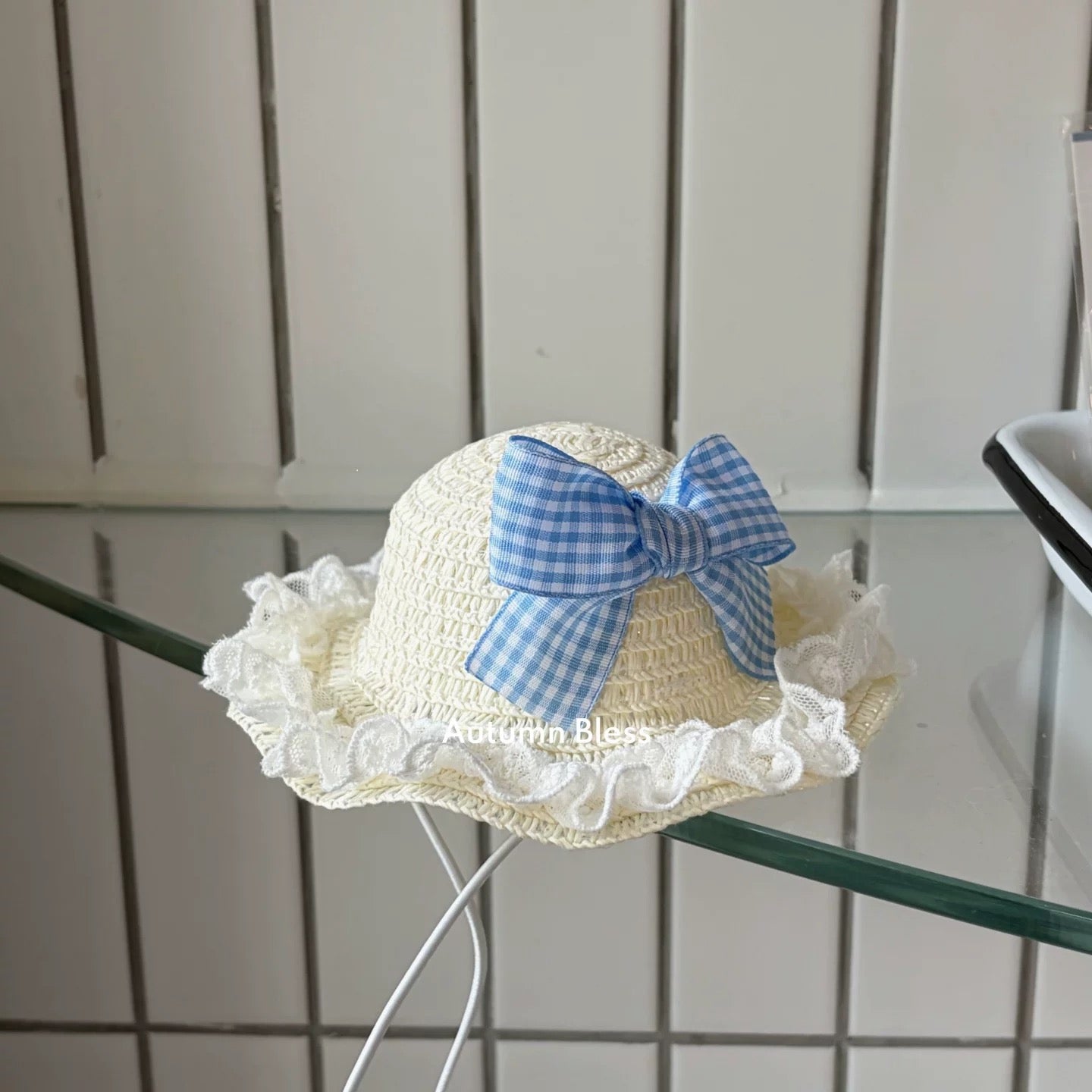 Autumn Bless Gingham Ribbon Lace Sun Hat
