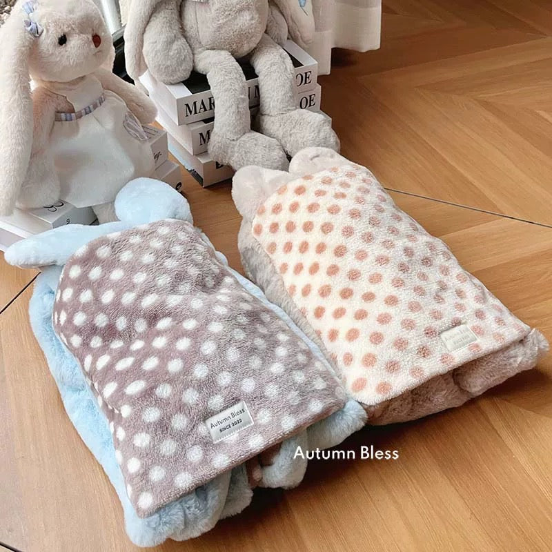 Autumn Bless Big Bunny Ears Portable Fleece Blanket Cape 