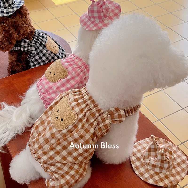 Autumn Bless Gingham Check Bear Romper | Gingham Bear Romper 