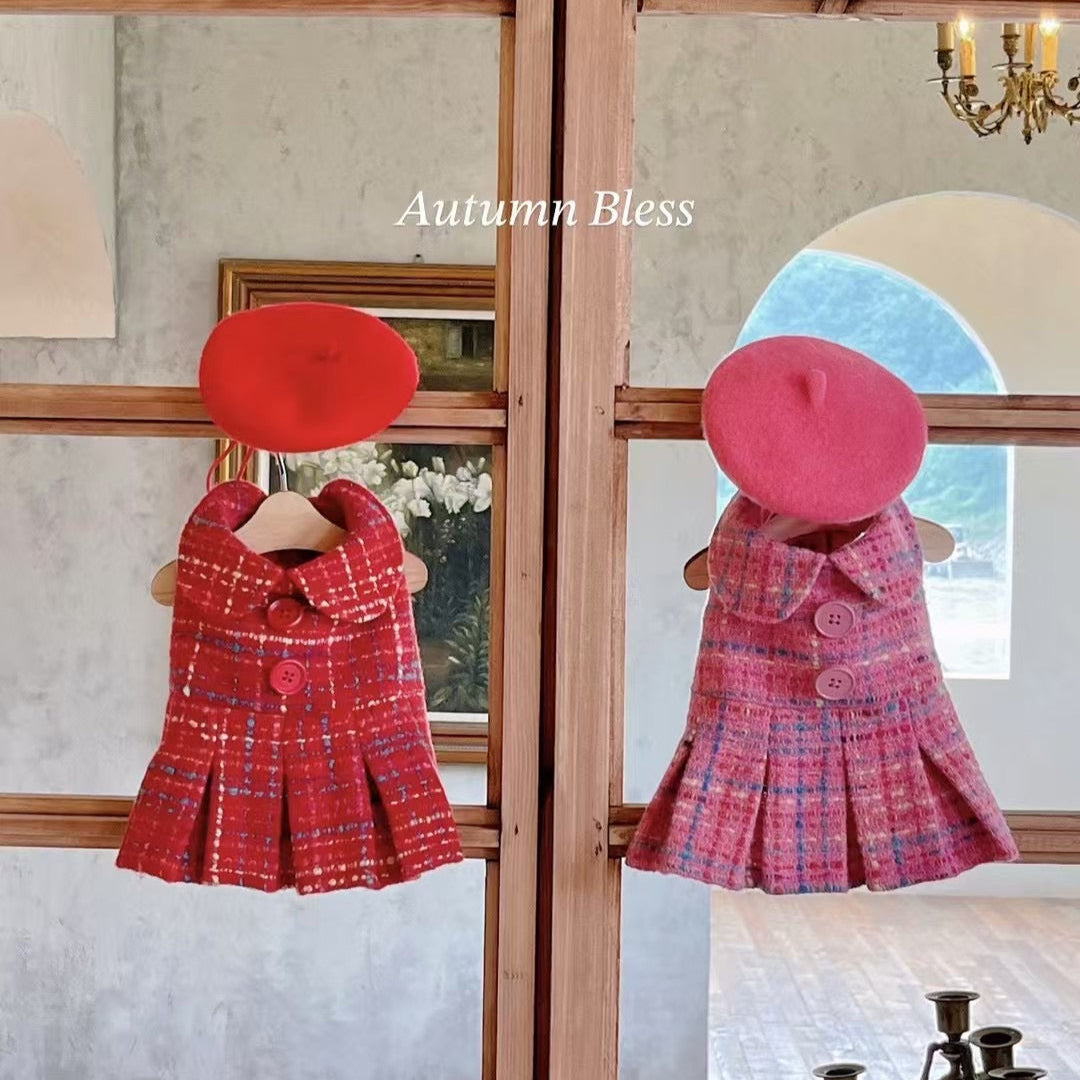 Autumn Bless Elegant Tweed Dress &amp; Beret Combo