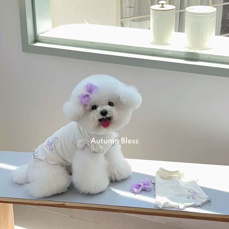 Autumn Bless Tencel Ribbon Embroidered Frill T-shirt with Ribbon 