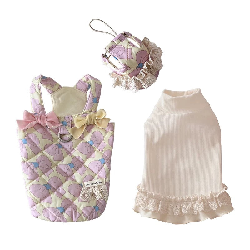 Autumn Bless I Bow Patterned Sleeveless Cotton Vest with D-Ring 