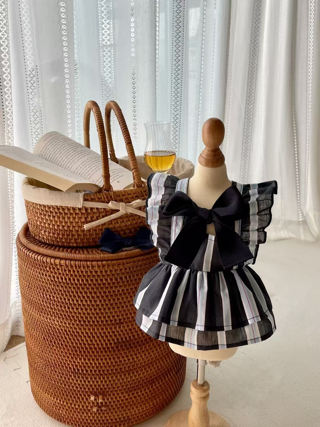 Autumn Bless Preppy Ribbon Stripe Dress 