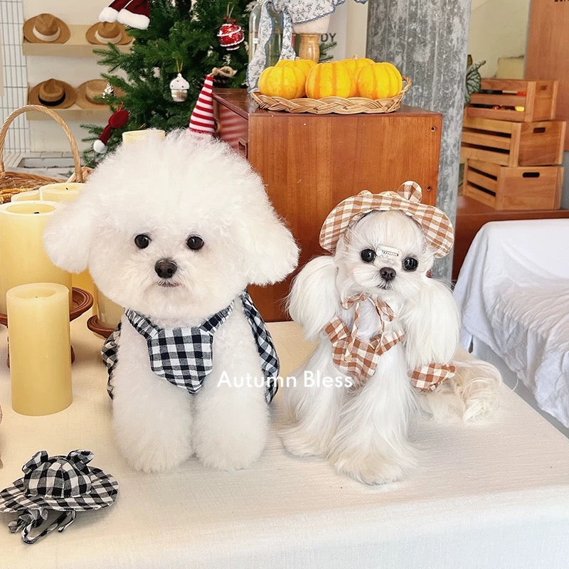 Autumn Bless Gingham Check Bear Romper | Gingham Bear Romper 