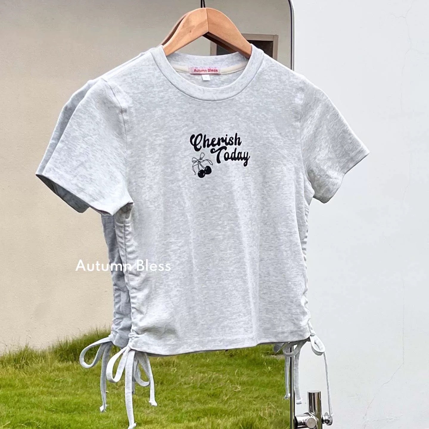 Autumn Bless Cherry Matching T-Shirt &amp; Denim Suspender Skirt (with Hair Clip or Bandana) | Cherry Matching T-Shirt &amp; Denim Suspender Skirt (Family Matching Outfit) 