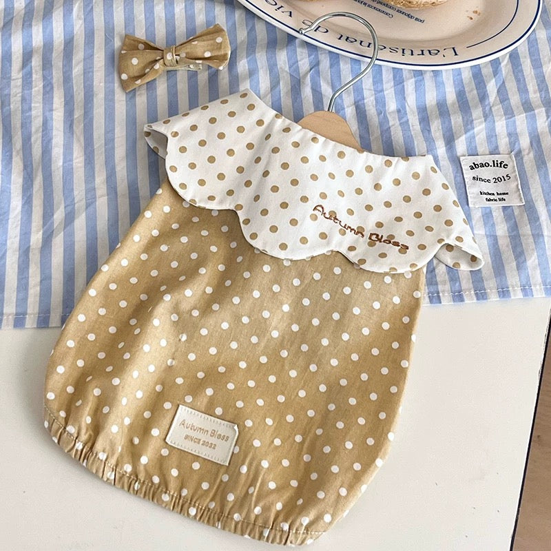 Autumn Bless Cotton Polka Dot Ruffle Blouse with Matching Hair Clip 