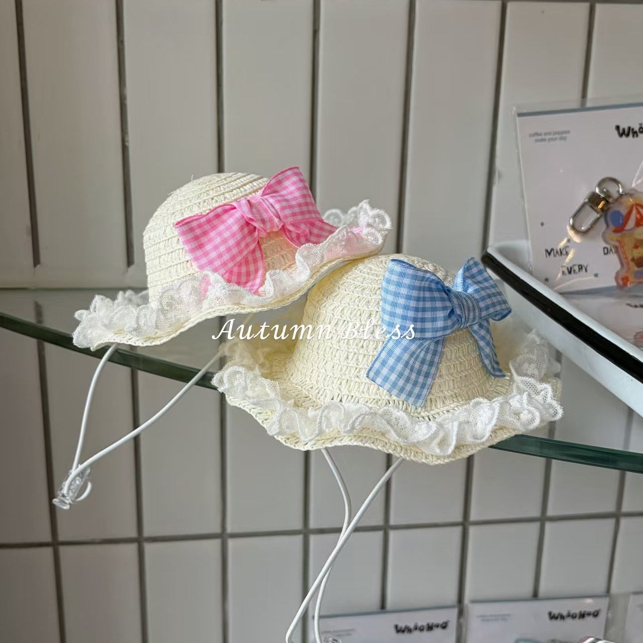 Autumn Bless Gingham Ribbon Lace Sun Hat