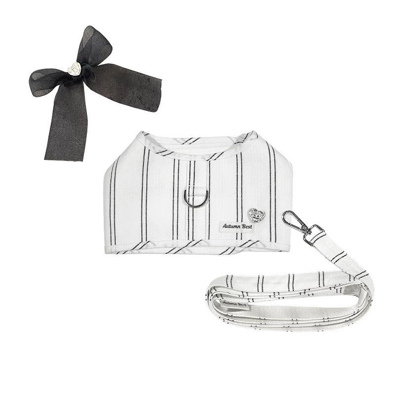 Autumn Bless Daisy Lace &amp; Stripe Ribbon Harness with Removable Bow 