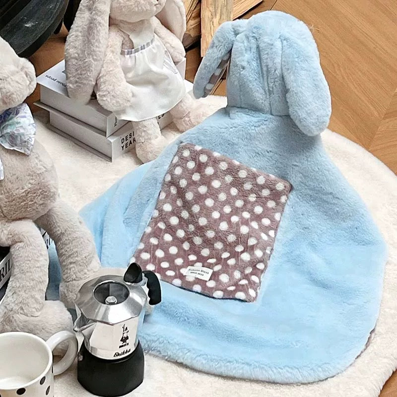 Autumn Bless Big Bunny Ears Portable Fleece Blanket Cape 