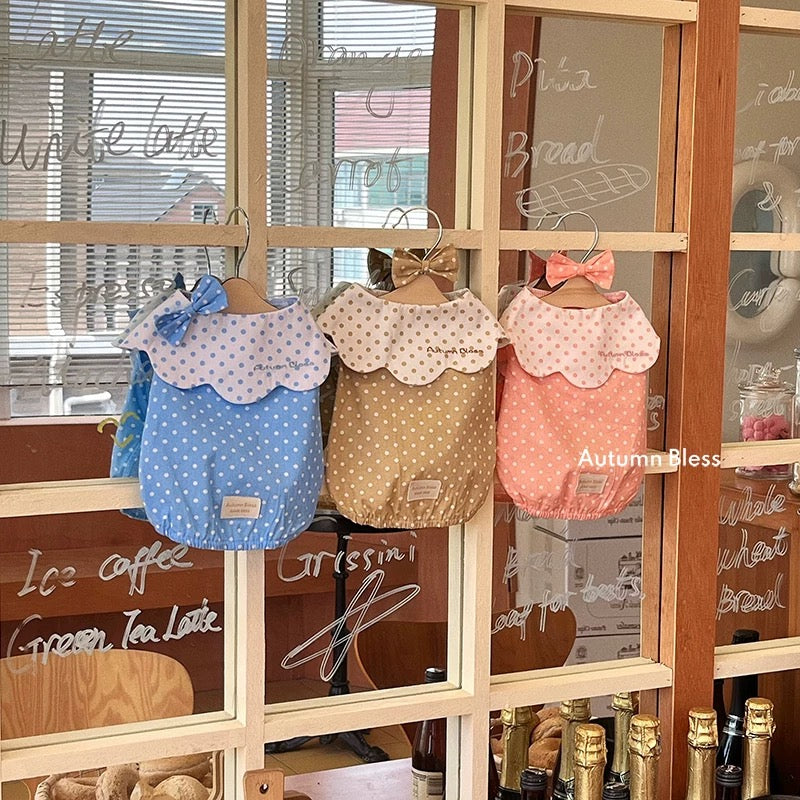 Autumn Bless Cotton Polka Dot Ruffle Blouse with Matching Hair Clip 