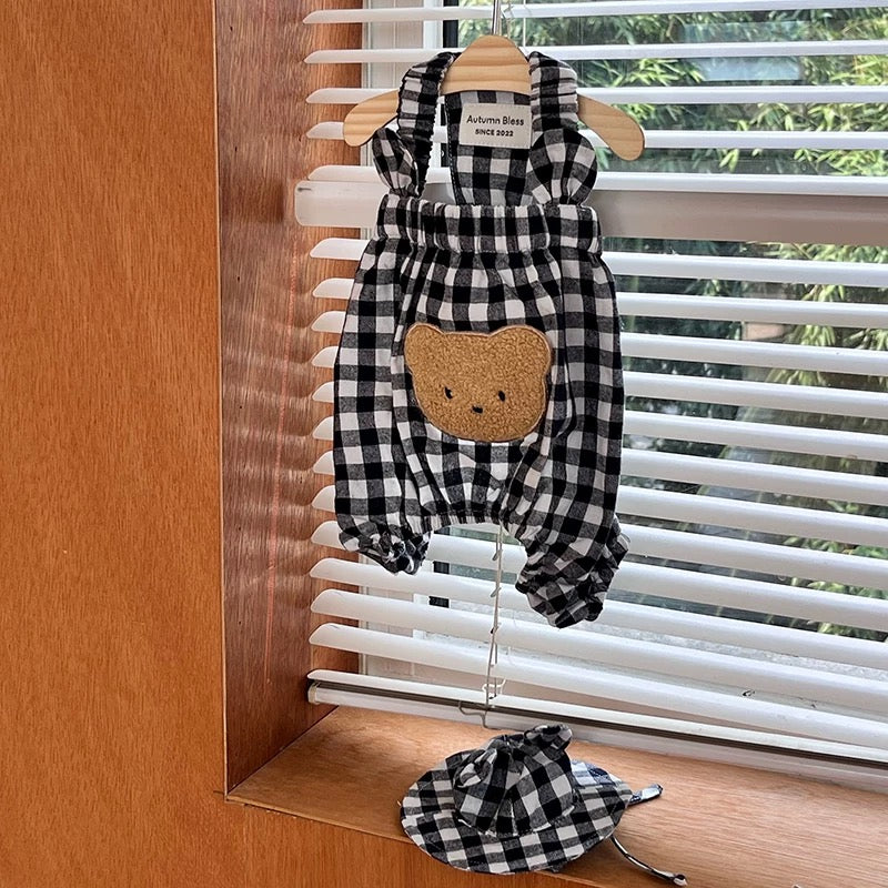 Autumn Bless Gingham Check Bear Romper | Gingham Bear Romper 