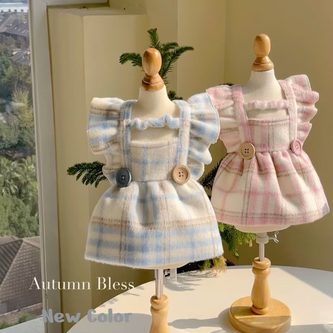 Autumn Bless Wool-Blend Plaid Dress with Flutter Sleeve