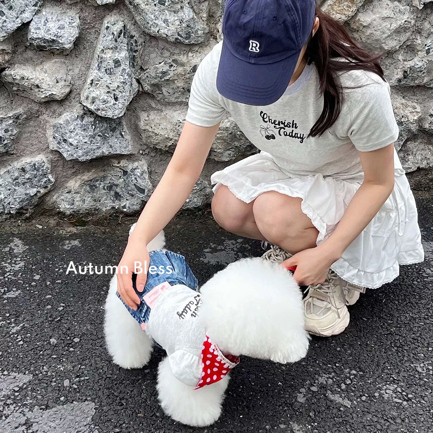 Autumn Bless Cherry Matching T-Shirt &amp; Denim Suspender Skirt (with Hair Clip or Bandana) | Cherry Matching T-Shirt &amp; Denim Suspender Skirt (Family Matching Outfit) 