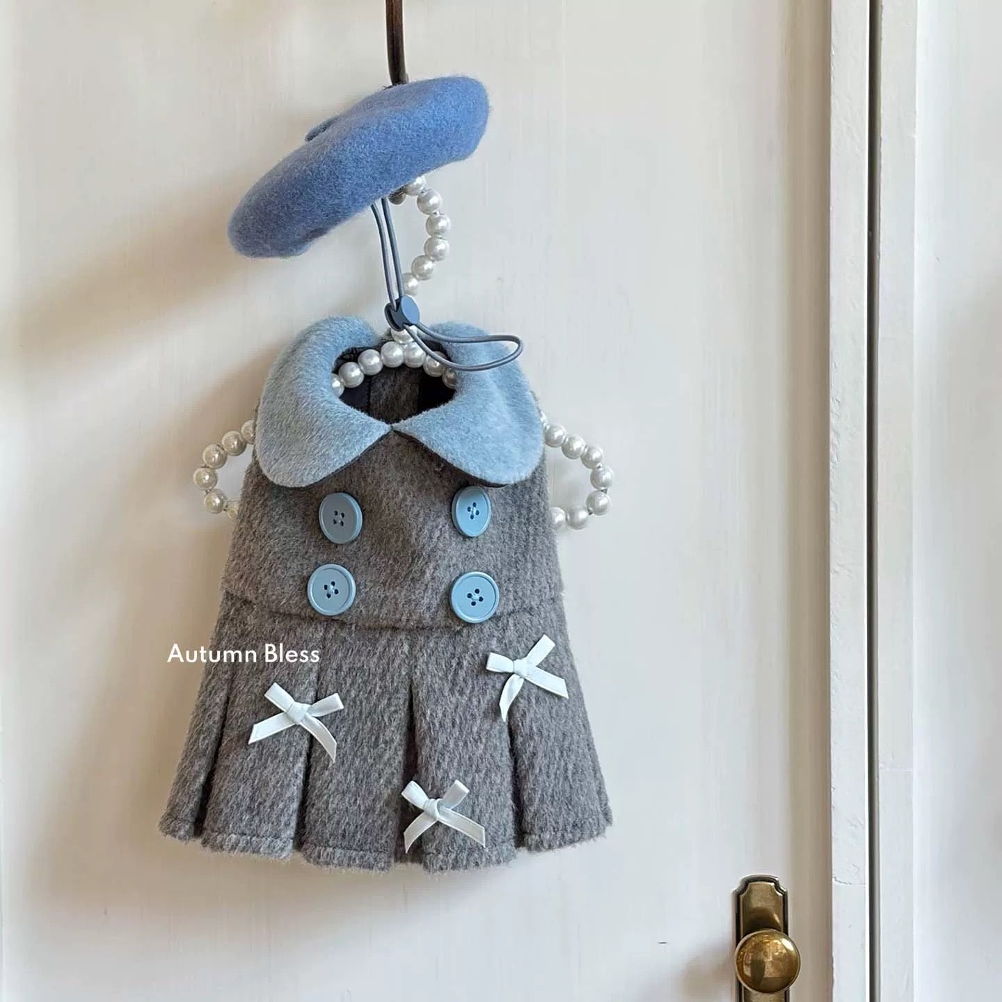 Autumn Bless French Wool Plaid Dress &amp; Beret Set 