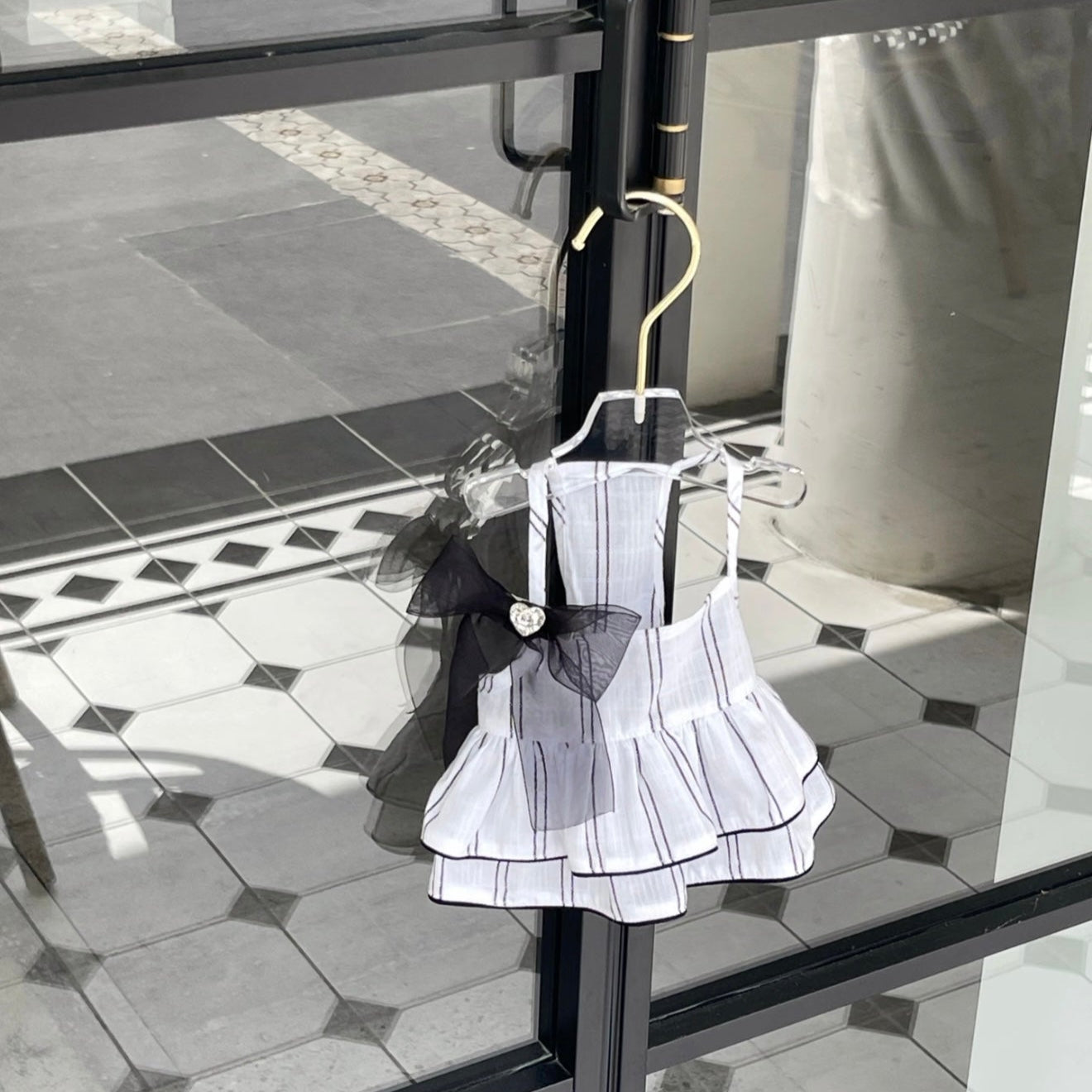 Autumn Bless Monochrome Stripe Camisole Dress with Chic Black Ribbon Bow 