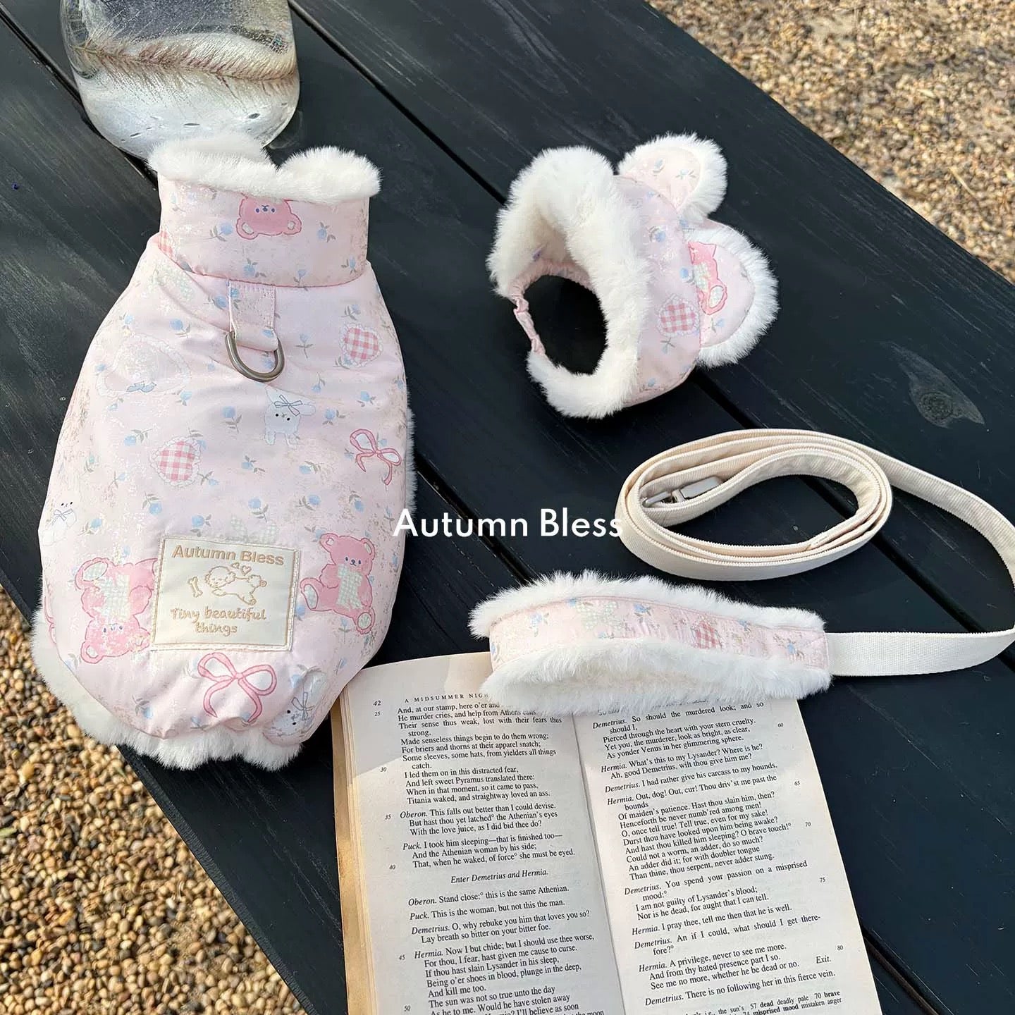 Autumn Bless Furry Cozy Winter Jacket – Teddy Print &amp; Quilted Blue