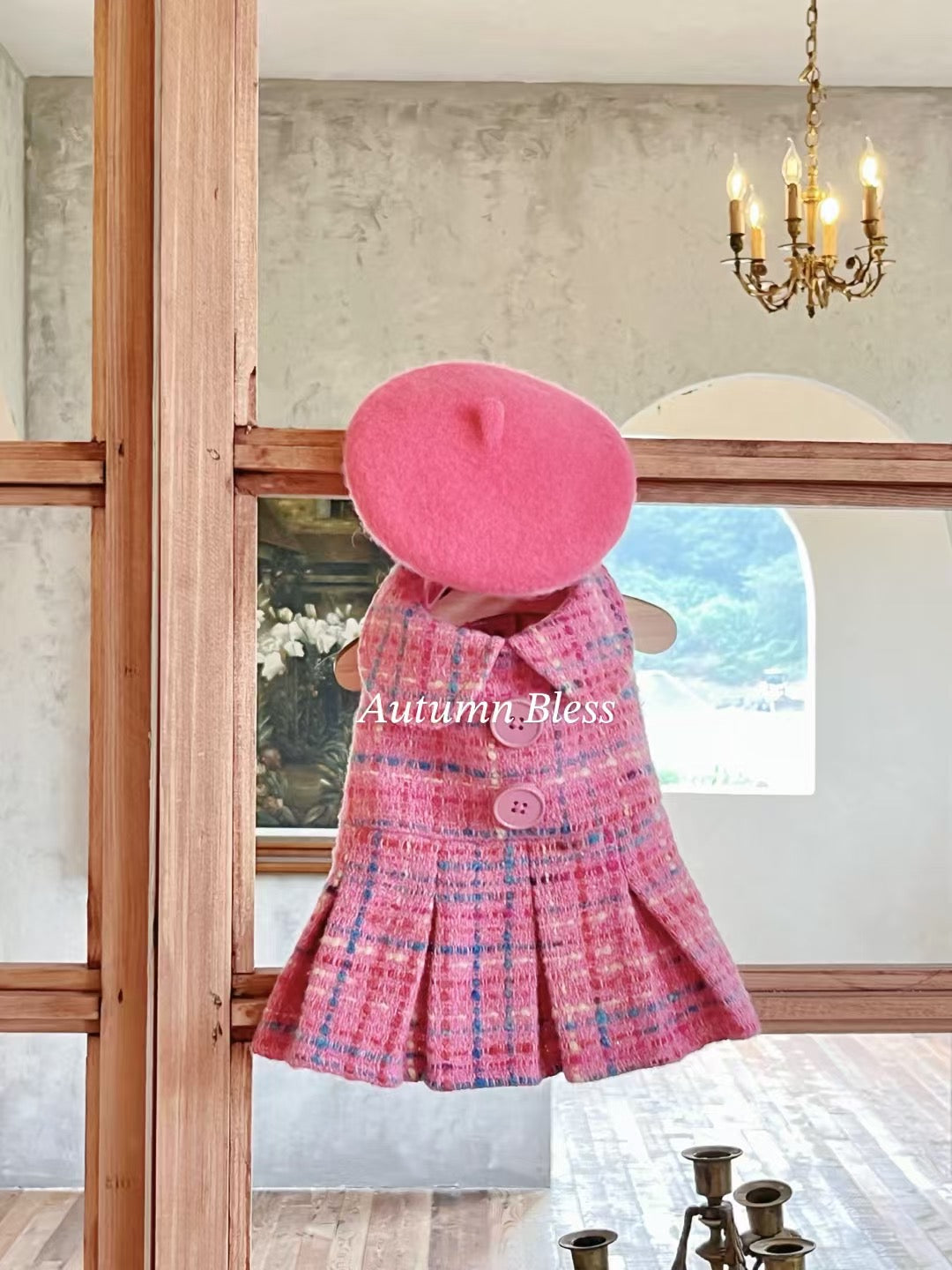 Autumn Bless Elegant Tweed Dress &amp; Beret Combo