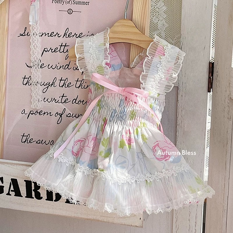 Autumn Bless French Floral Lace Shoulder Strap Dress 