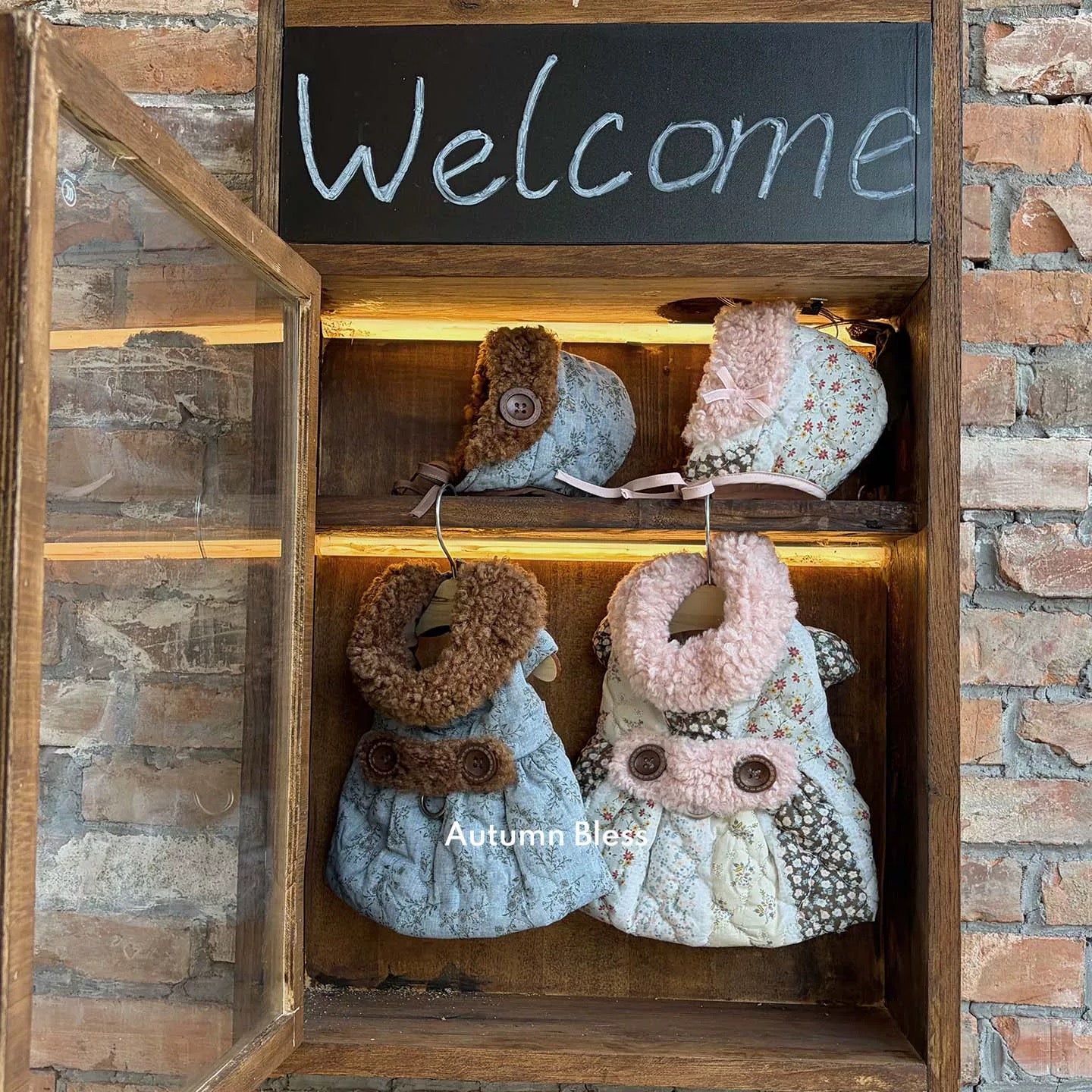 Autumn Bless Floral Quilted Dress with Teddy Fur Collar