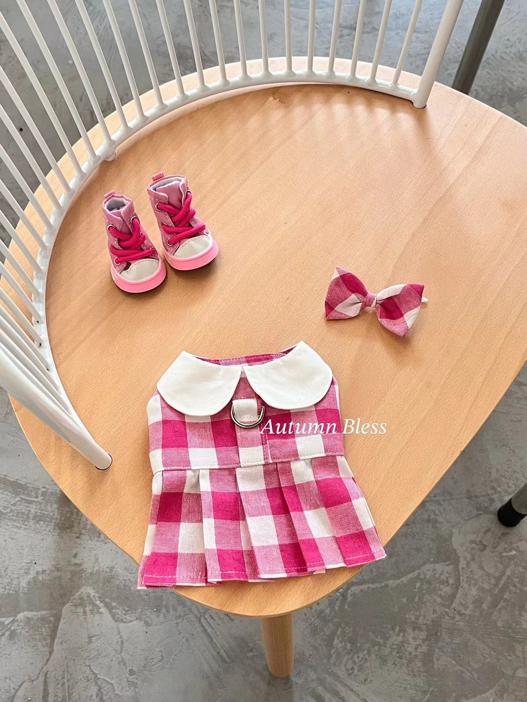 Autumn Bless Plaid Dress and Harness Set – Pink &amp; Blue Collection 