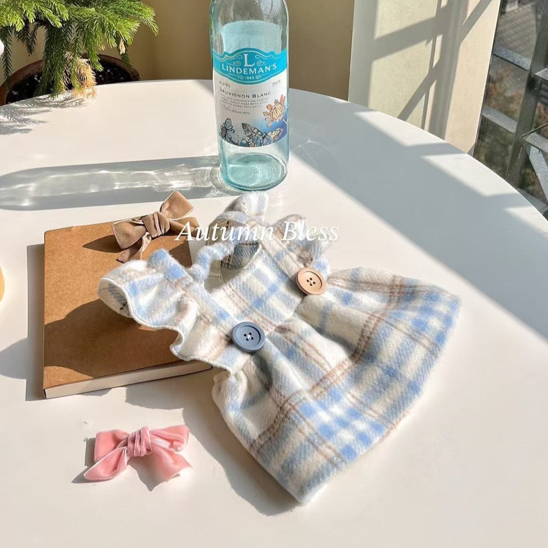 Autumn Bless Wool-Blend Plaid Dress with Flutter Sleeve