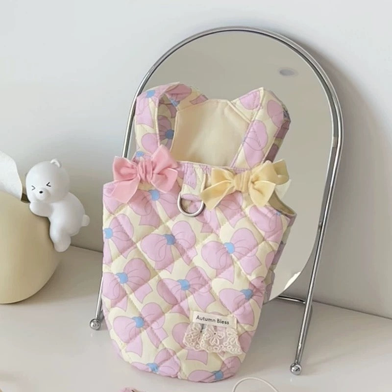 Autumn Bless I Bow Patterned Sleeveless Cotton Vest with D-Ring 