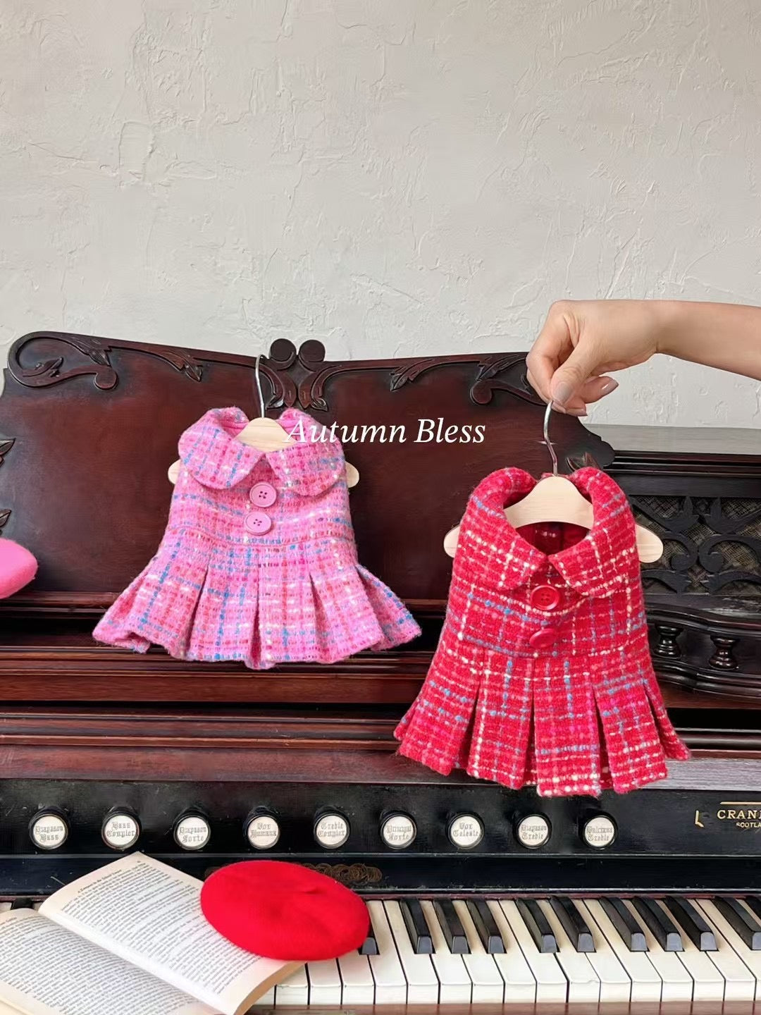 Autumn Bless Elegant Tweed Dress &amp; Beret Combo