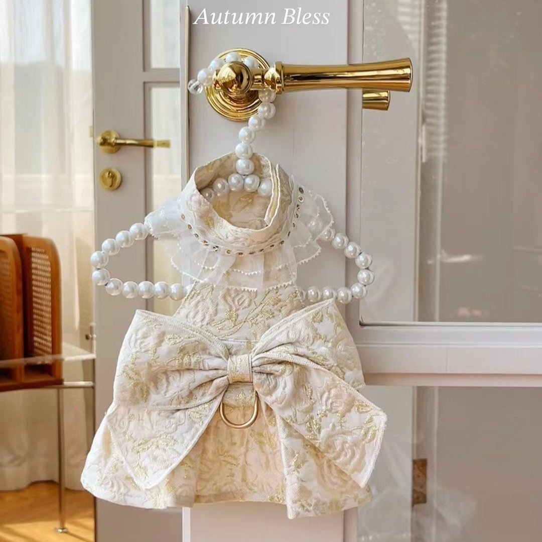 Autumn Bless Elegant Bow Harness Set for Small Dogs – Deluxe Floral Design with Ribbon 