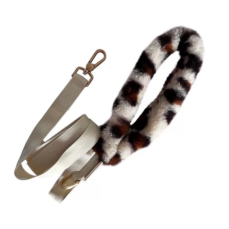 Autumn Bless Fluffy Leopard Handle Pet Lead | Leopard Print Plush Handle Leash 