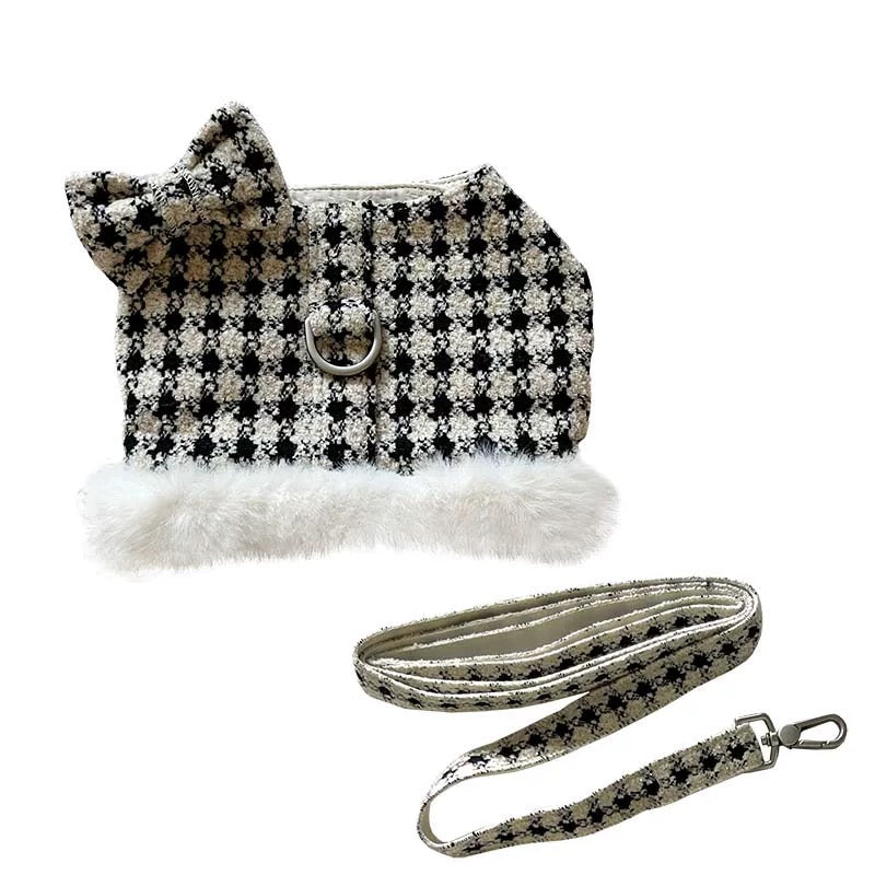 Autumn Bless Christmas Snowy Houndstooth Fur Harness – D-Ring Design