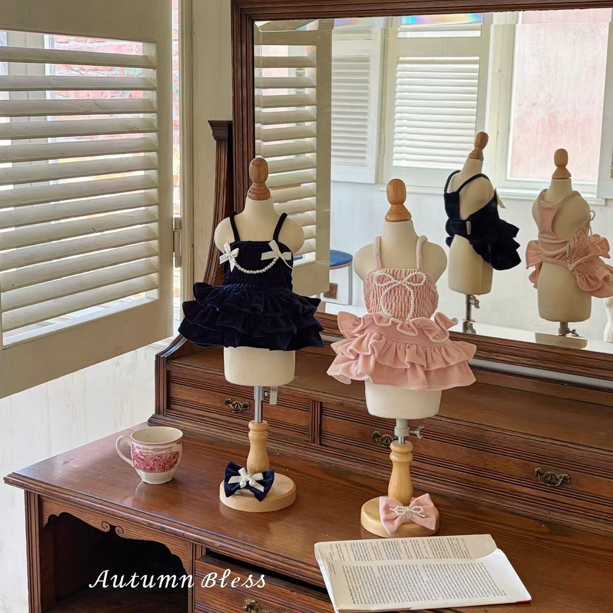 Autumn Bless Velour Pearl Ribbon Dress