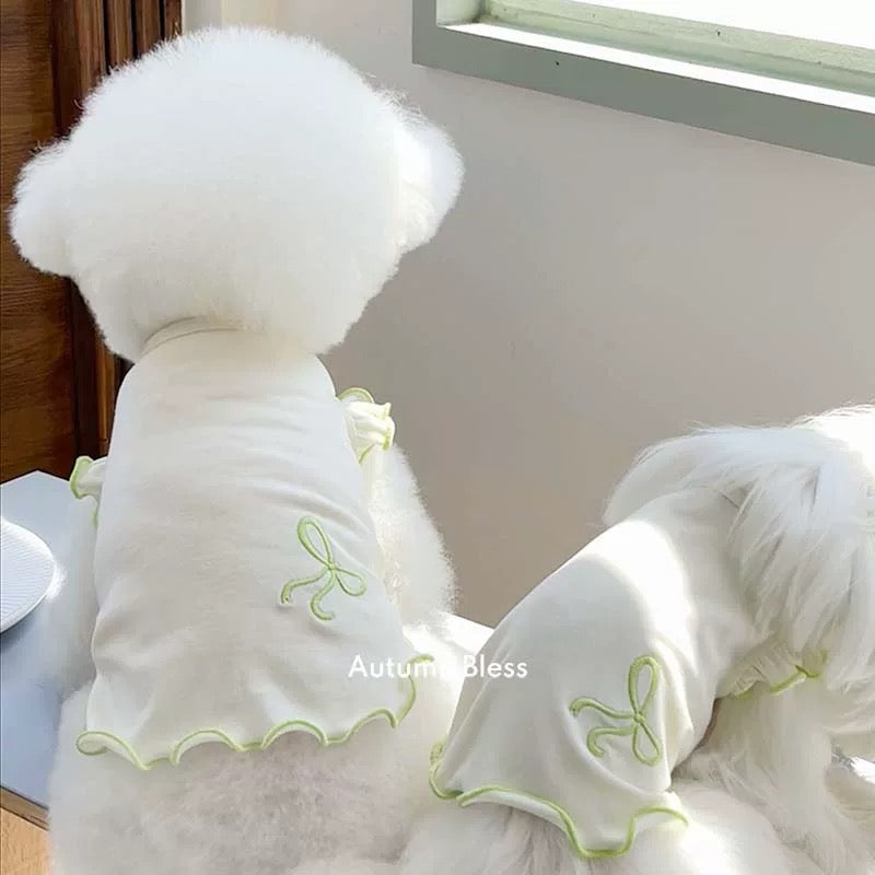 Autumn Bless Tencel Ribbon Embroidered Frill T-shirt with Ribbon 