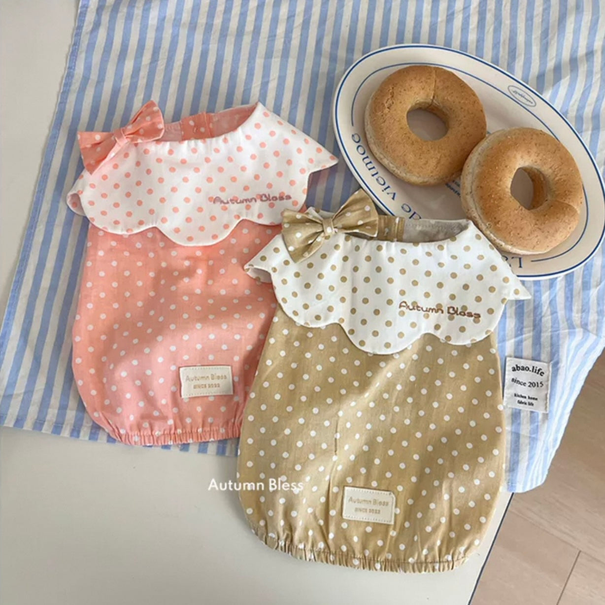 Autumn Bless Cotton Polka Dot Ruffle Blouse with Matching Hair Clip 