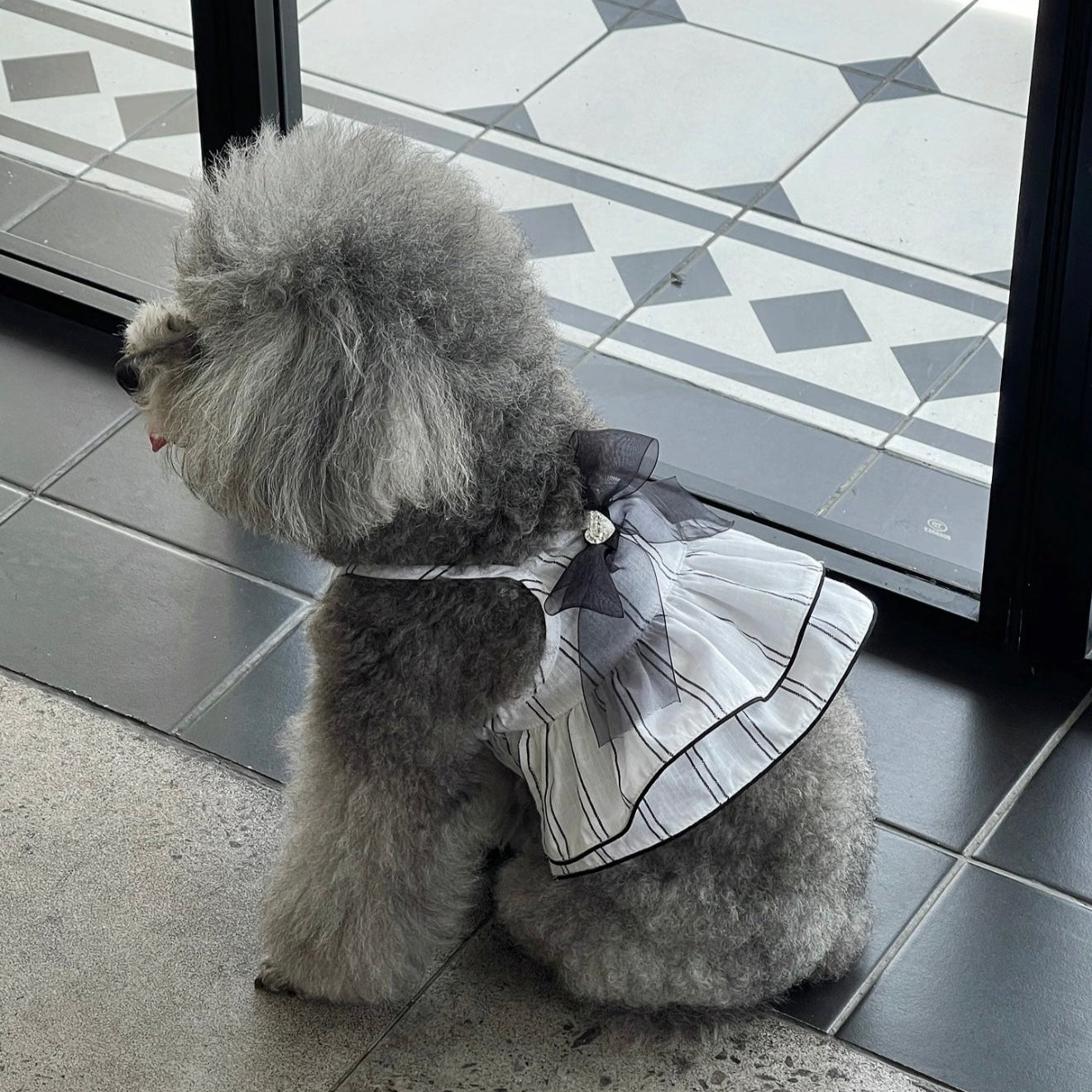 Autumn Bless Monochrome Stripe Camisole Dress with Chic Black Ribbon Bow 