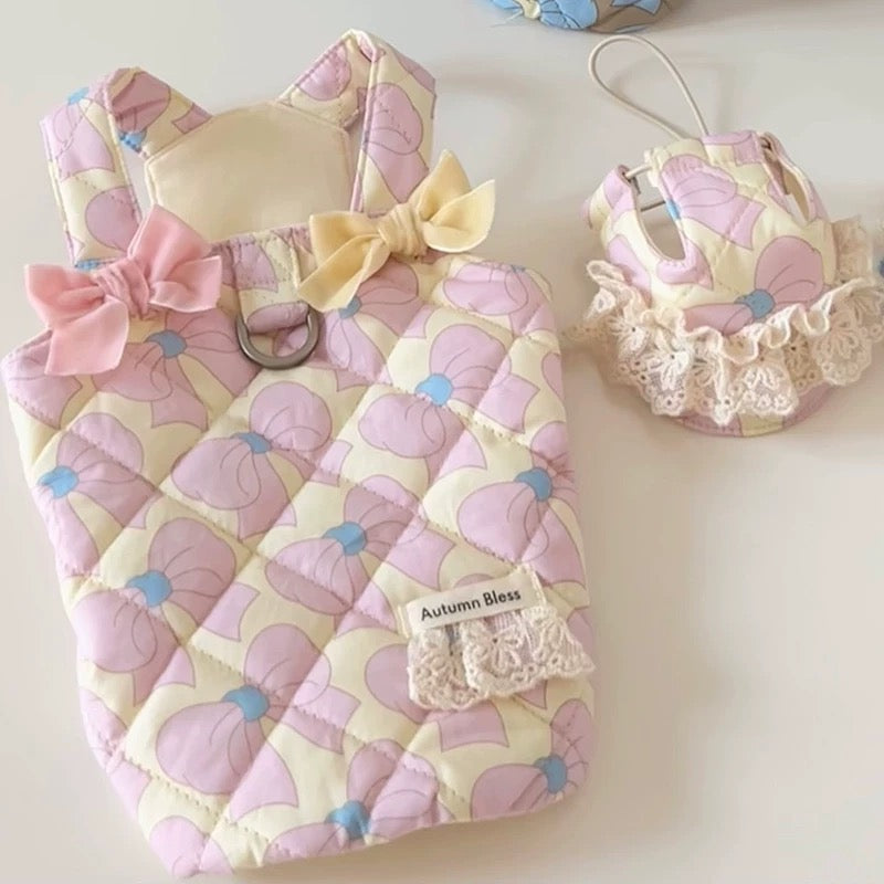 Autumn Bless I Bow Patterned Sleeveless Cotton Vest with D-Ring 