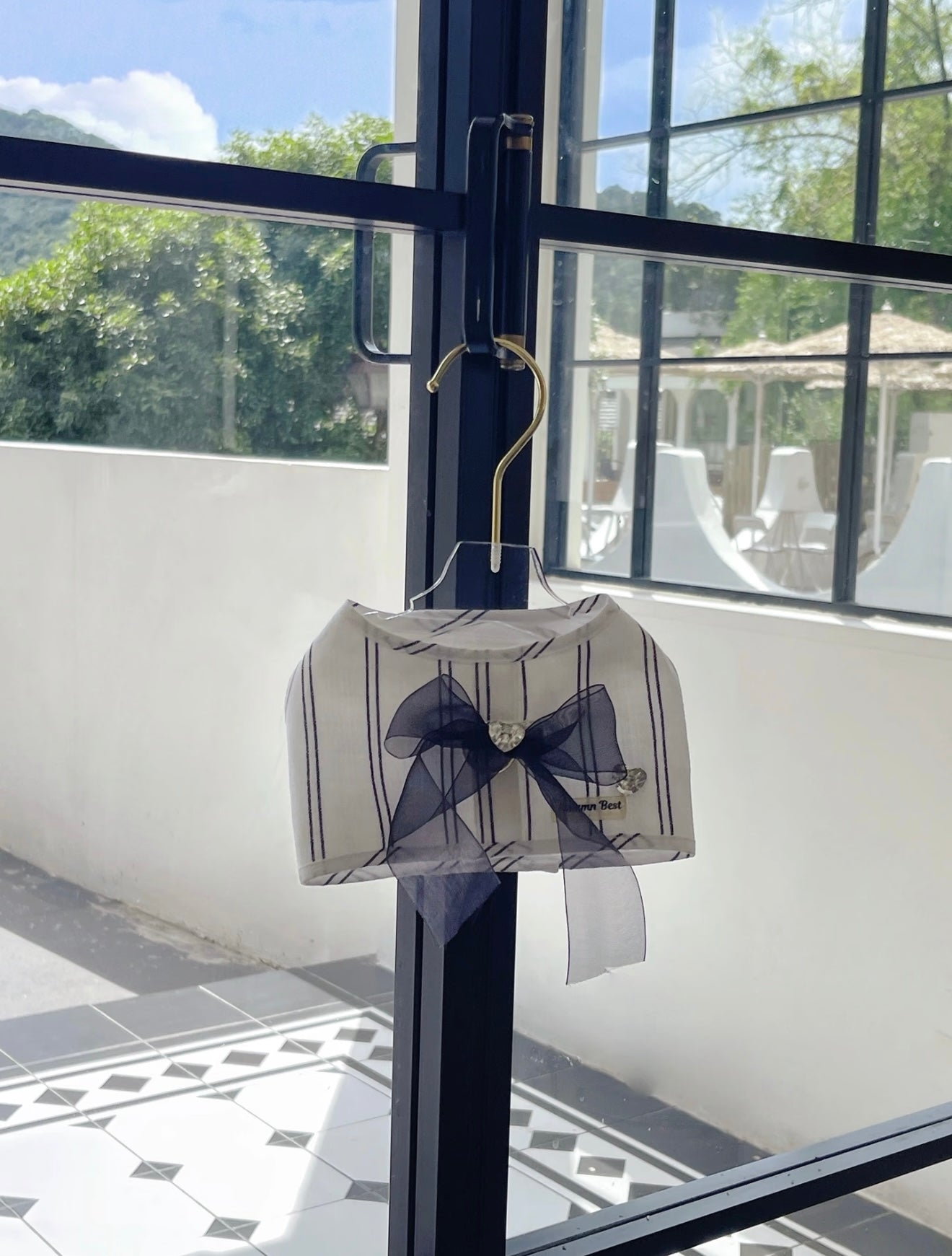 Autumn Bless Daisy Lace &amp; Stripe Ribbon Harness with Removable Bow 