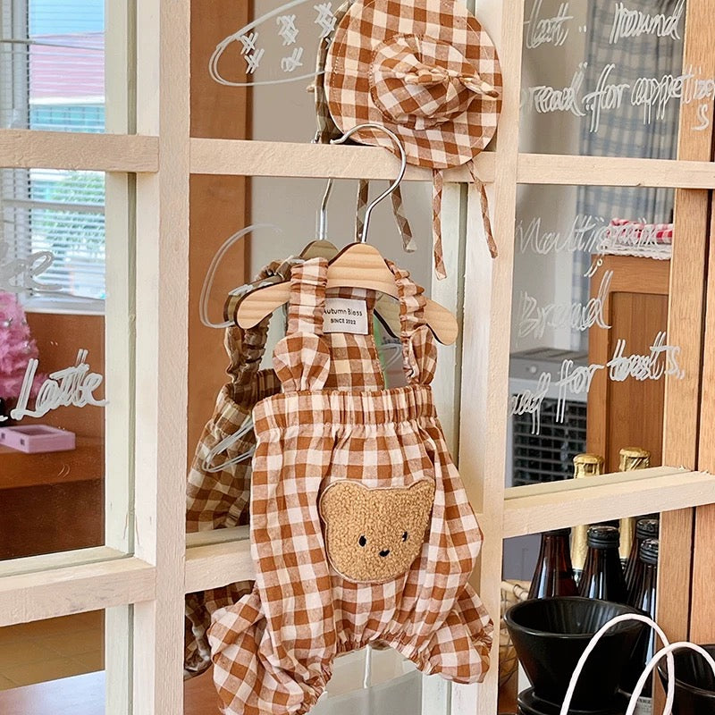 Autumn Bless Gingham Check Bear Romper | Gingham Bear Romper 