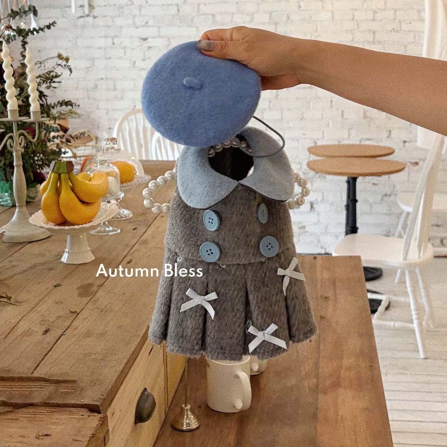 Autumn Bless French Wool Plaid Dress &amp; Beret Set 