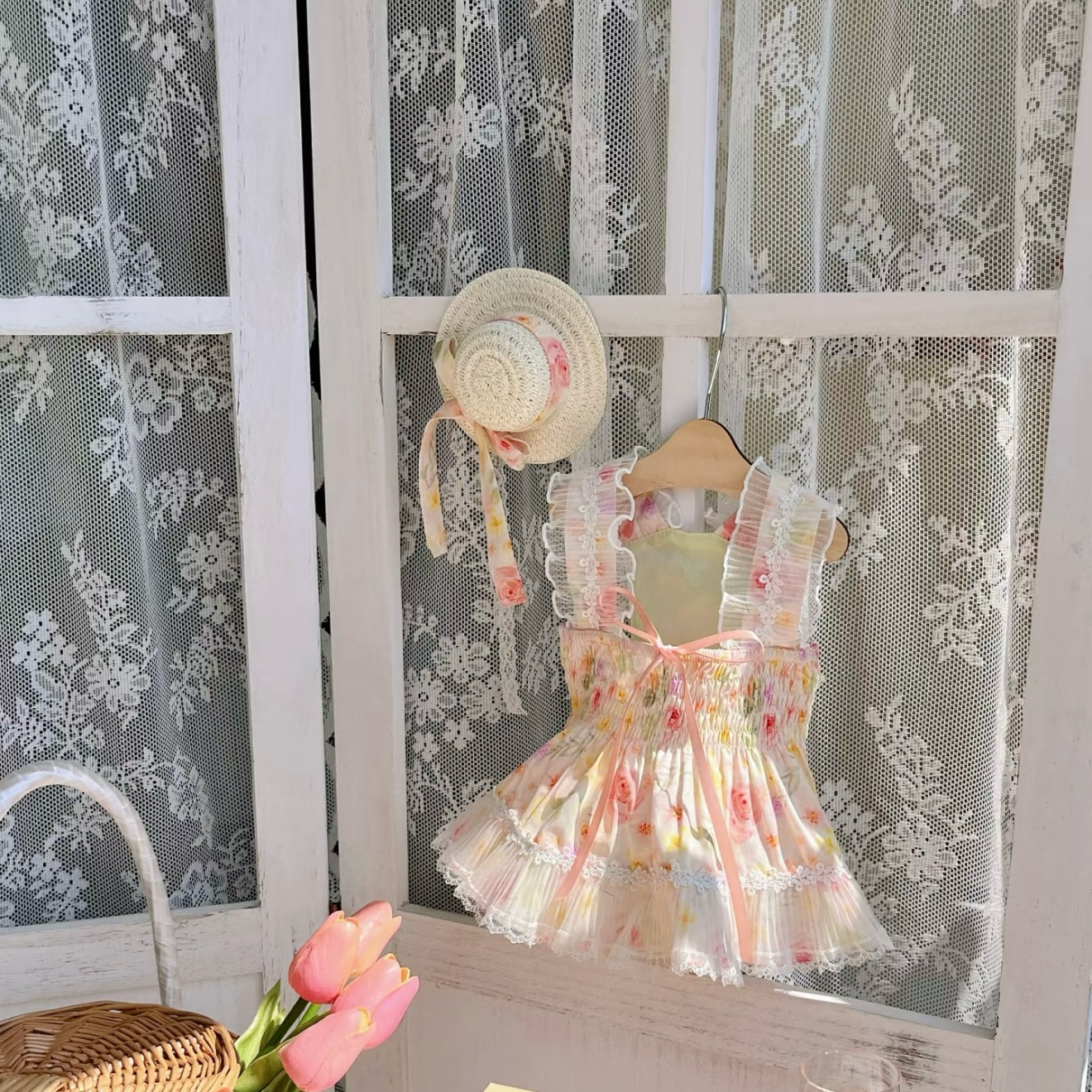 Autumn Bless French Floral Lace Shoulder Strap Dress 